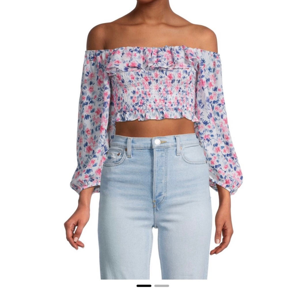 YUMI KIM  OFF The Shoulder Floral Print Crop Top